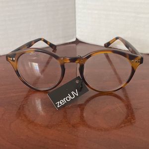 ZeroUV Brown Turquoise ￼Clear Round Eyeglasses UVA & UVB Women New with Tag